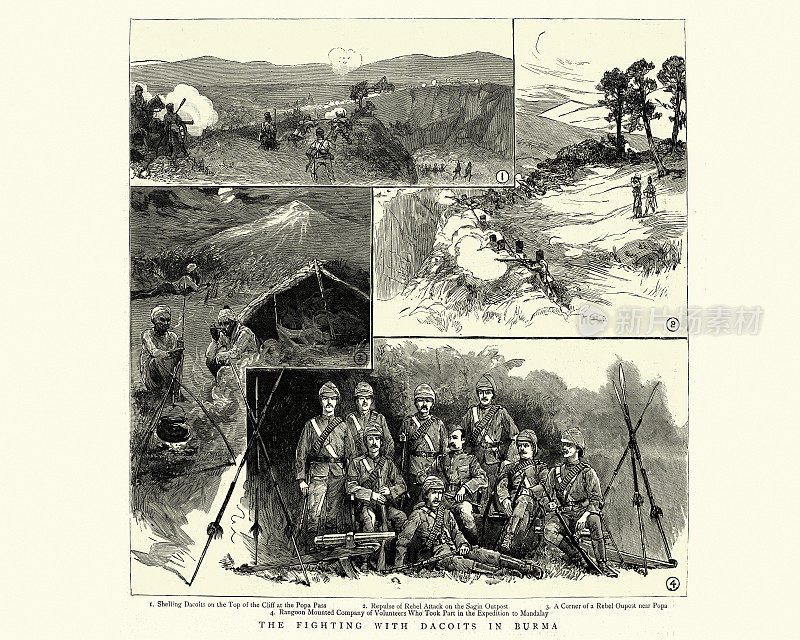 19世纪,英国士兵在缅甸与土匪作战