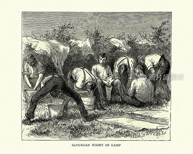 19世纪维多利亚时期，英国士兵在军营里清洗