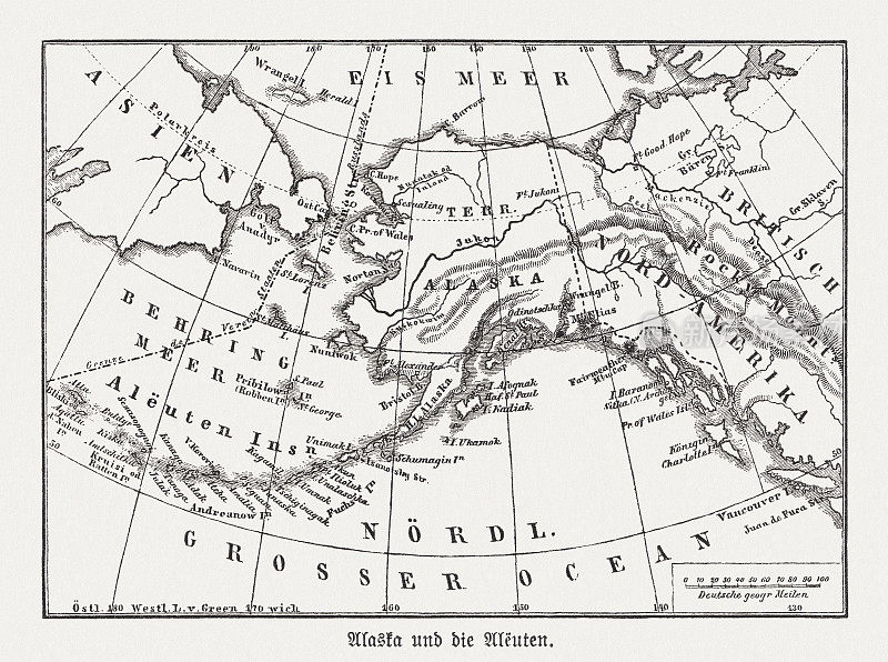阿拉斯加州和阿留申群岛，木刻，1893年出版