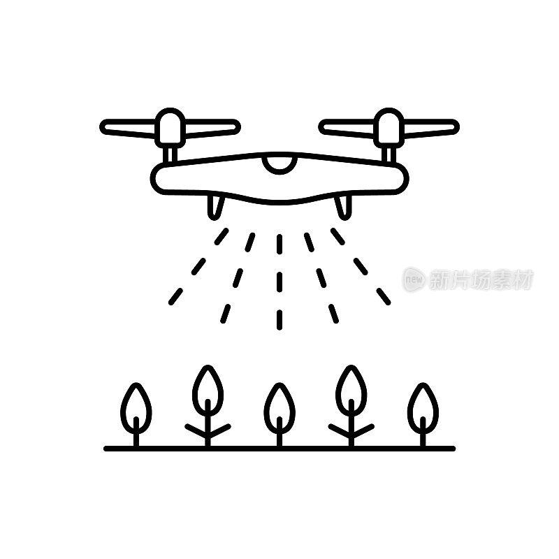 作物无人机喷雾剂。线性图标