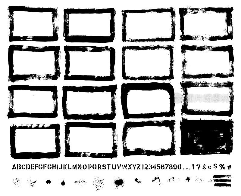 矢量手绘纹理边界和油漆喷溅集:艺术家自己的收藏