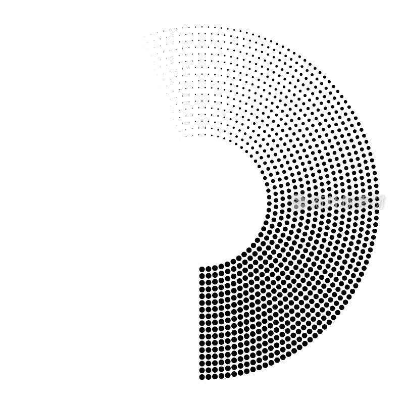 圆点以180度的角度从立体中消失。许多轨道。