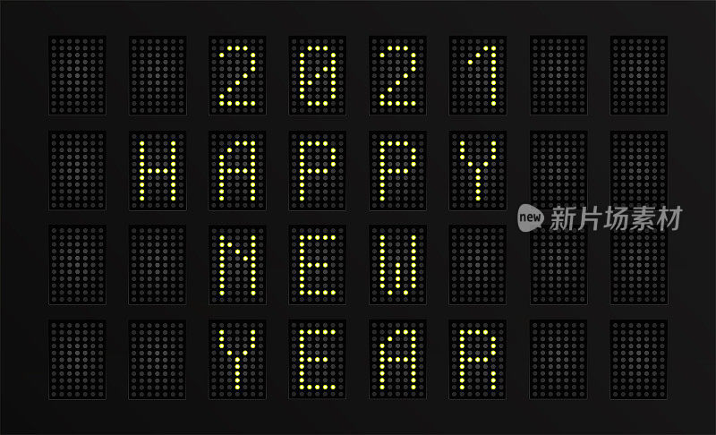 数字黄色粗体led字体。2021大的数。新年快乐。