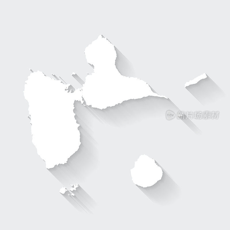 瓜德罗普地图与空白背景的长阴影-平面设计
