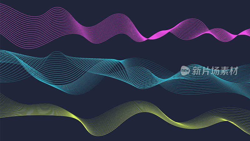 现代蓝色液体波线粒子技术的抽象背景