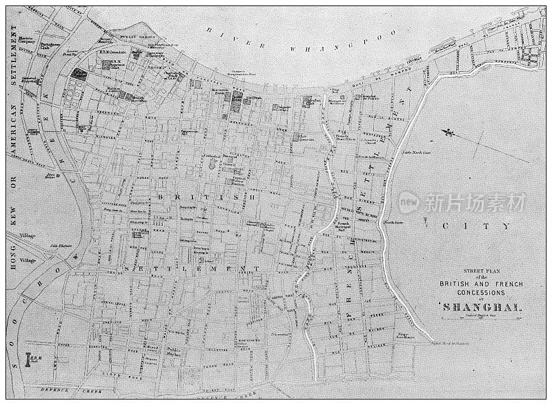 英国杂志上的古董图片:英、法、美在上海的租界地图