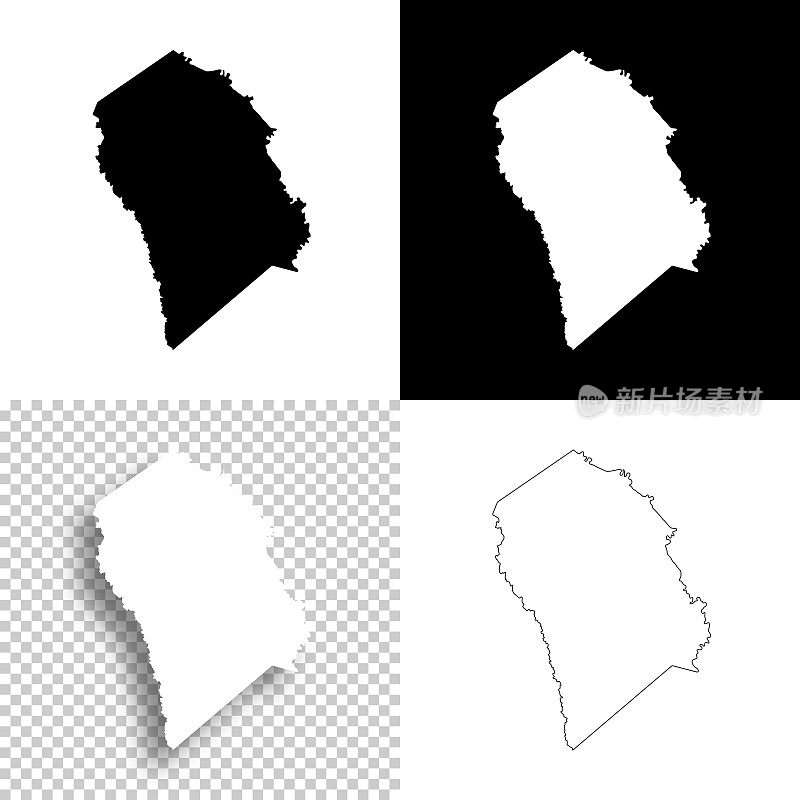 艾芬汉县，乔治亚州。设计地图。空白，白色和黑色背景