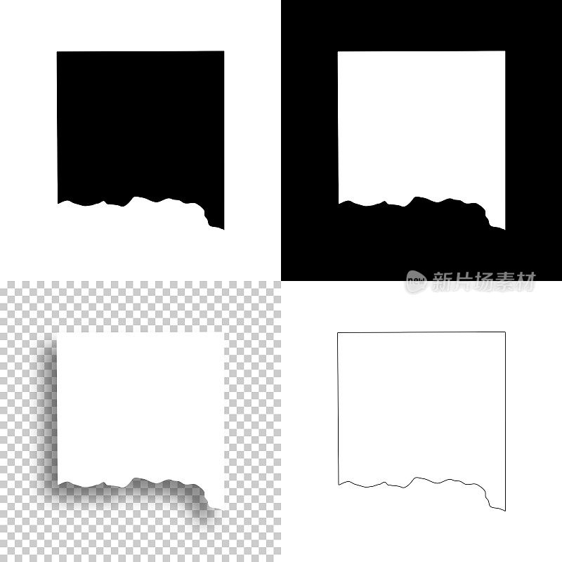 南达科他州扬克顿县。设计地图。空白，白色和黑色背景