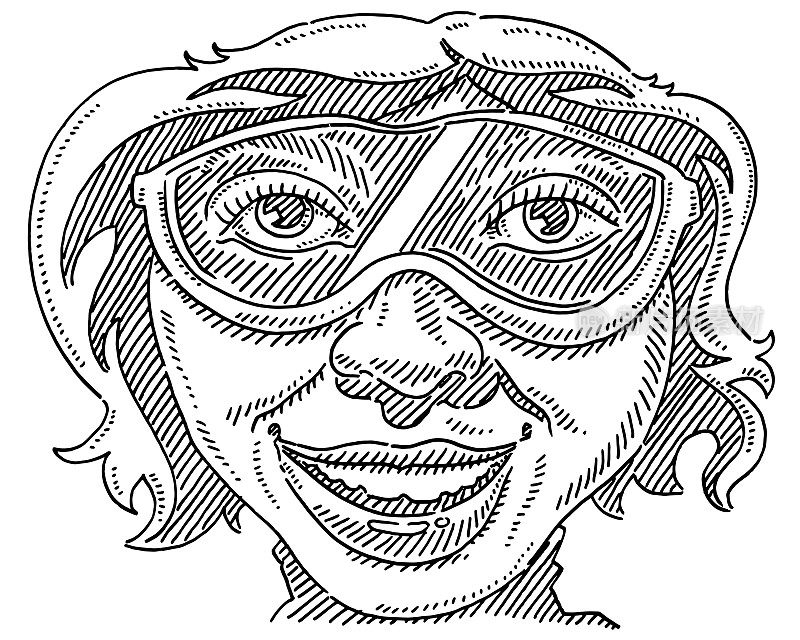 青少年肖像滑雪护目镜鱼眼视图绘制