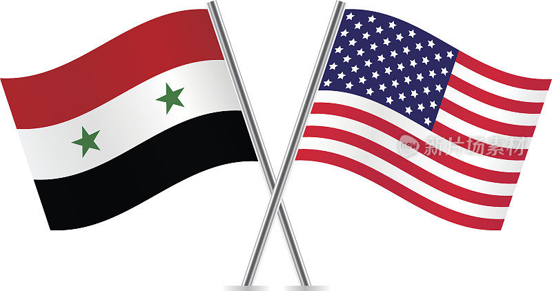美国和叙利亚国旗。向量。