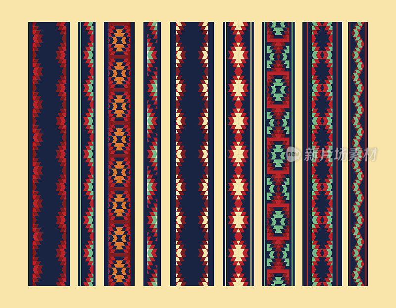五颜六色的阿兹特克装饰红黄蓝几何民族无缝边界