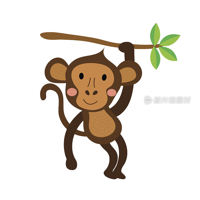 猴子动物卡通人物矢量插图。