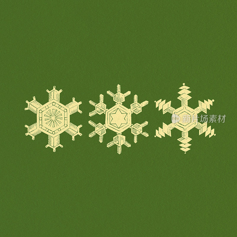 雪花在绿色纹理的背景