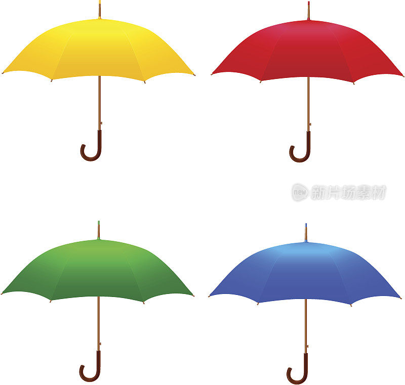 四种不同颜色的雨伞