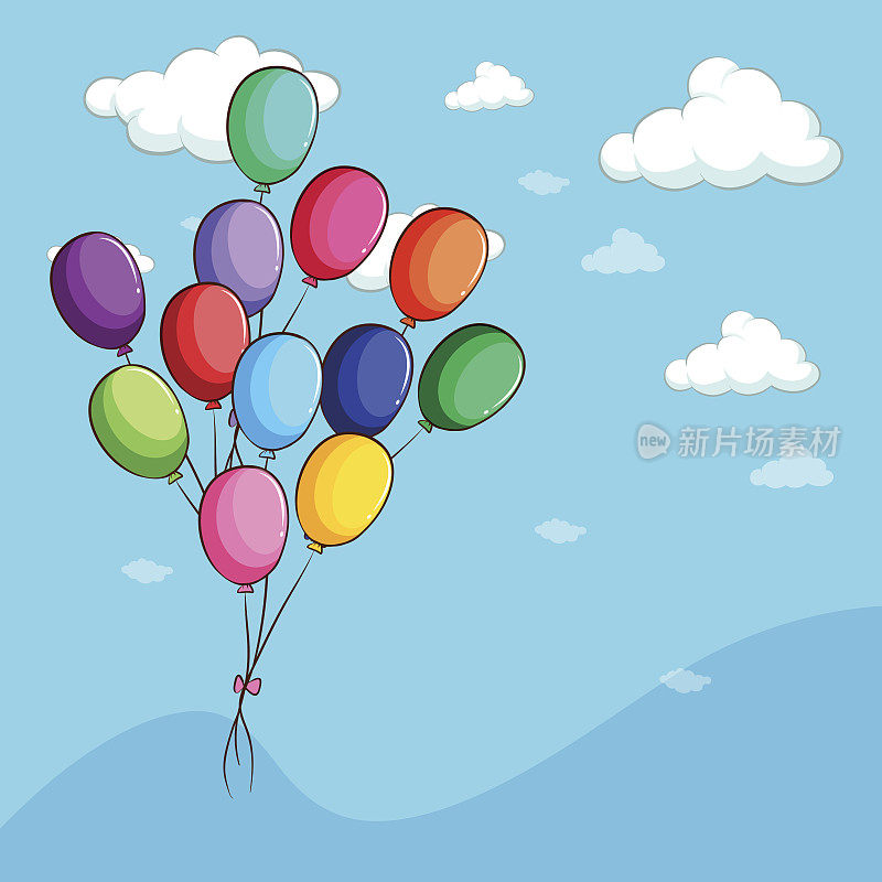 五颜六色的气球漂浮在天空中
