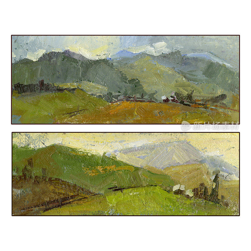 两套夏季山景。油画。
