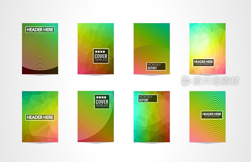 A4宣传册封面设计与几何形状，彩色梯度和空间的文本，页眉，页脚和标题。未来的页面模板。