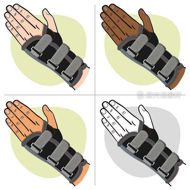 插图代表一只手与手腕，肌腱炎，种族。理想的培训和机构材料