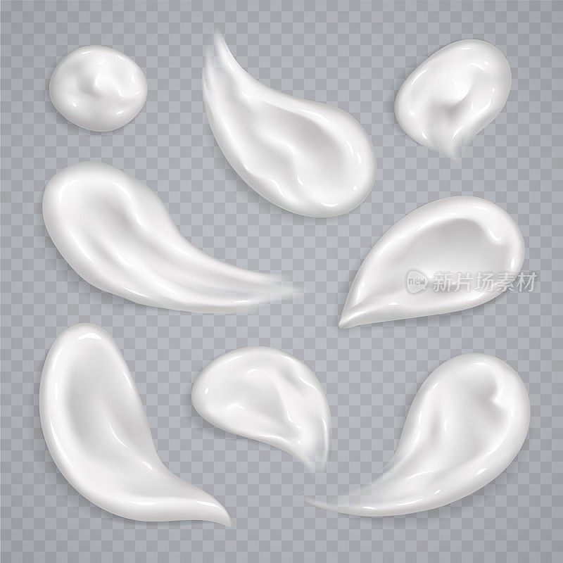 白色奶油涂抹收集孤立的透明背景。保湿乳液，防晒乳液。