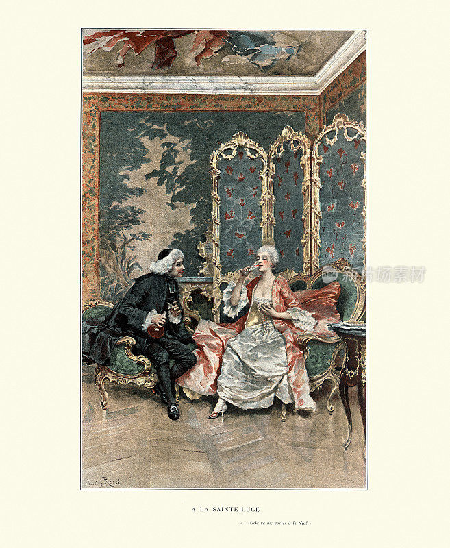 18世纪的法国贵族，在客厅里喝酒的女士