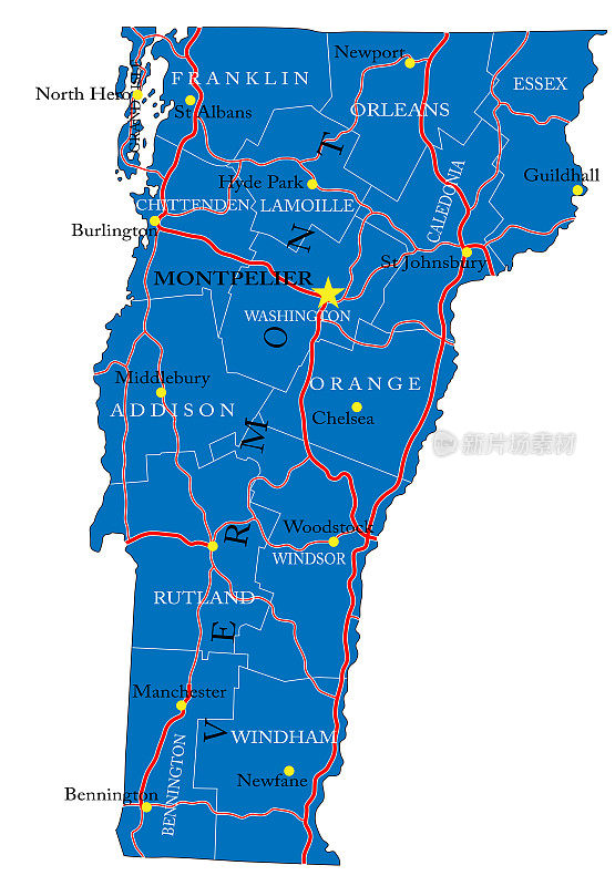 佛蒙特州政治地图
