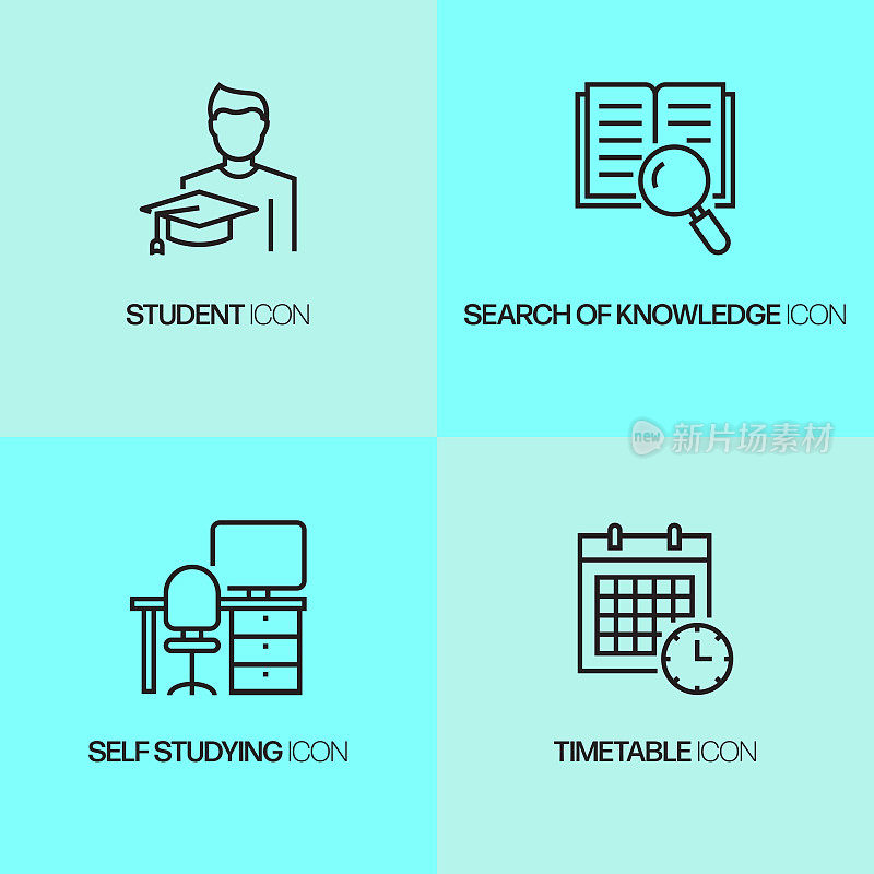 在线教育，电子学习，家庭学校相关的现代矢量图标