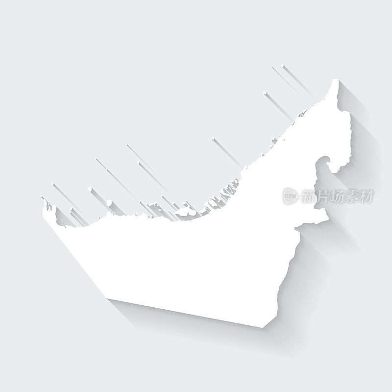 阿拉伯联合酋长国地图与空白背景的长阴影-平面设计