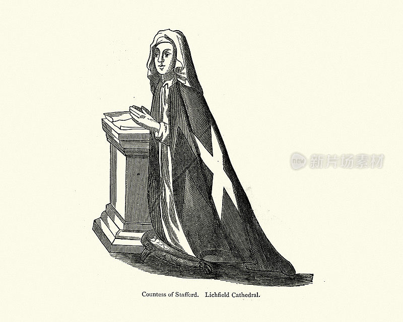 中世纪风格，斯特拉福德伯爵夫人在利奇菲尔德大教堂祈祷