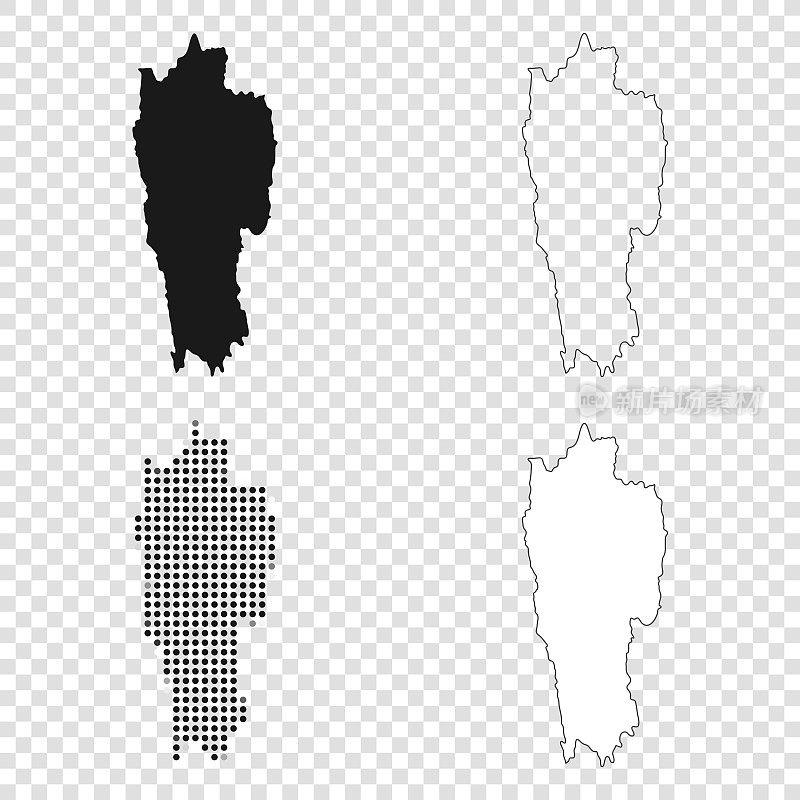 米佐拉姆邦地图设计-黑色，轮廓，马赛克和白色