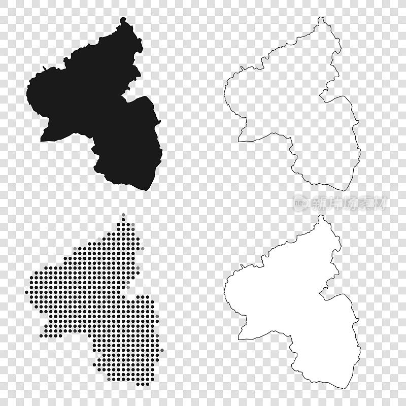 莱茵兰-普法尔茨设计地图-黑色，轮廓，马赛克和白色