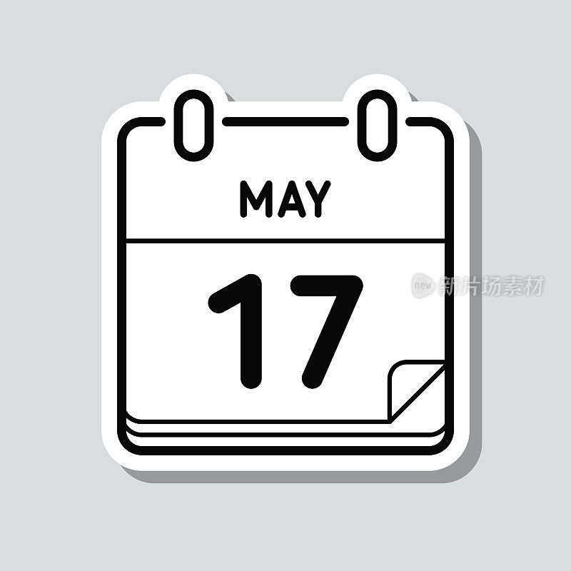 5月17日。灰色背景上的图标贴纸