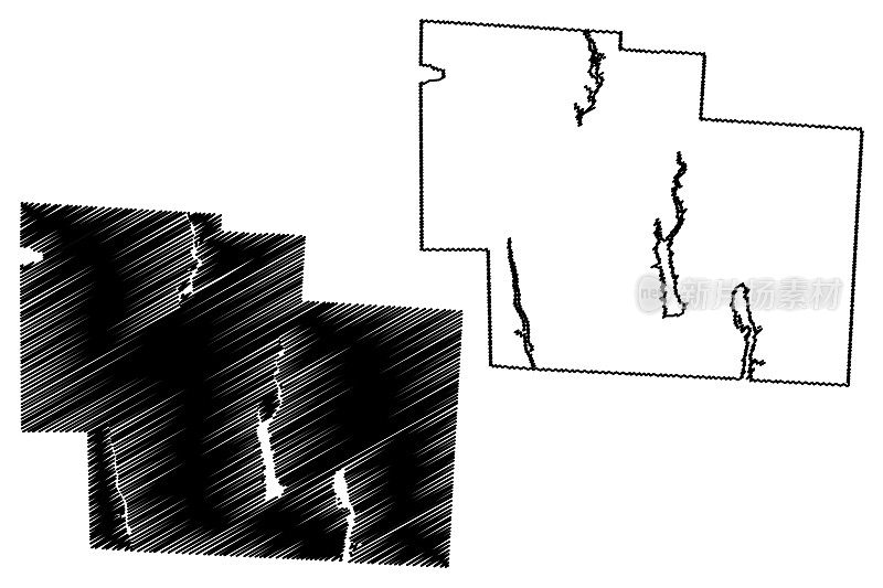 特拉华州县(美国俄亥俄州县，美国，美国)地图矢量插图，草稿特拉华州地图