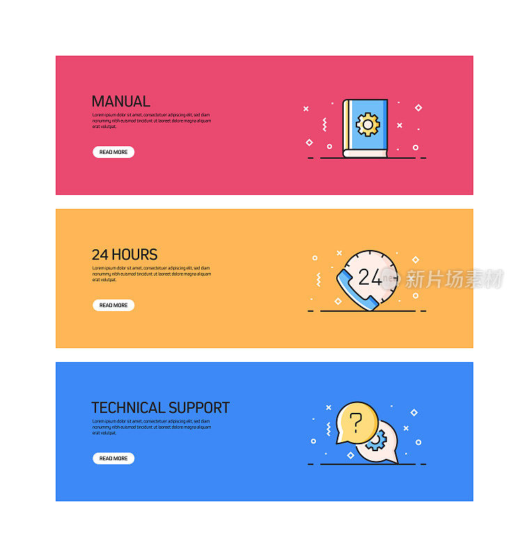 客户支持相关的现代线条风格网页横幅，矢量插图