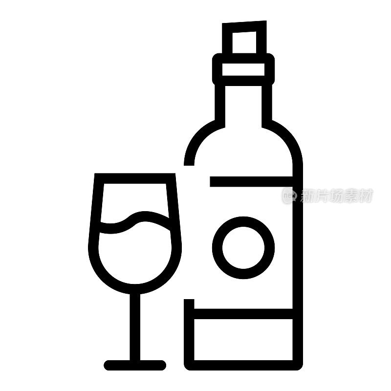 葡萄酒线图标，轮廓符号矢量插图