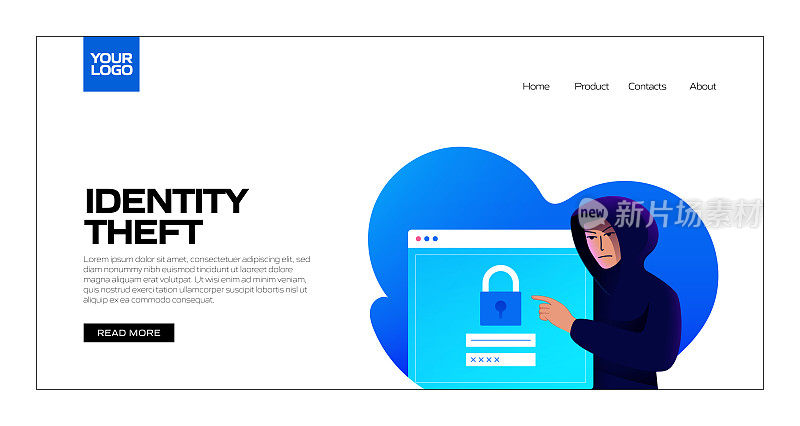 身份盗窃概念矢量插图登陆页模板，网站横幅，广告和营销材料，在线广告，业务演示等。