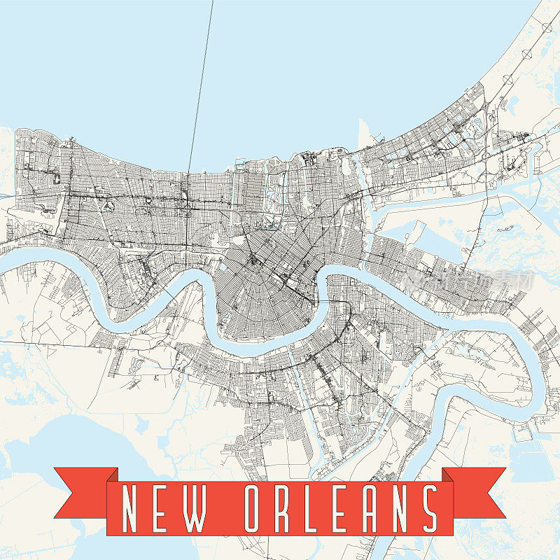 新奥尔良，路易斯安那州美国矢量地图