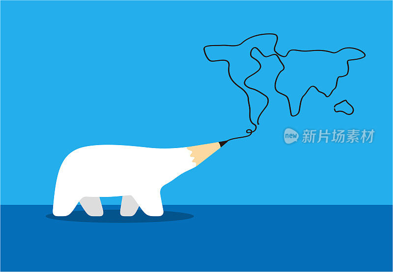 北极熊用铅笔，环保理念