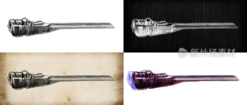 科学发现的古董插图:战争武器和爆炸物