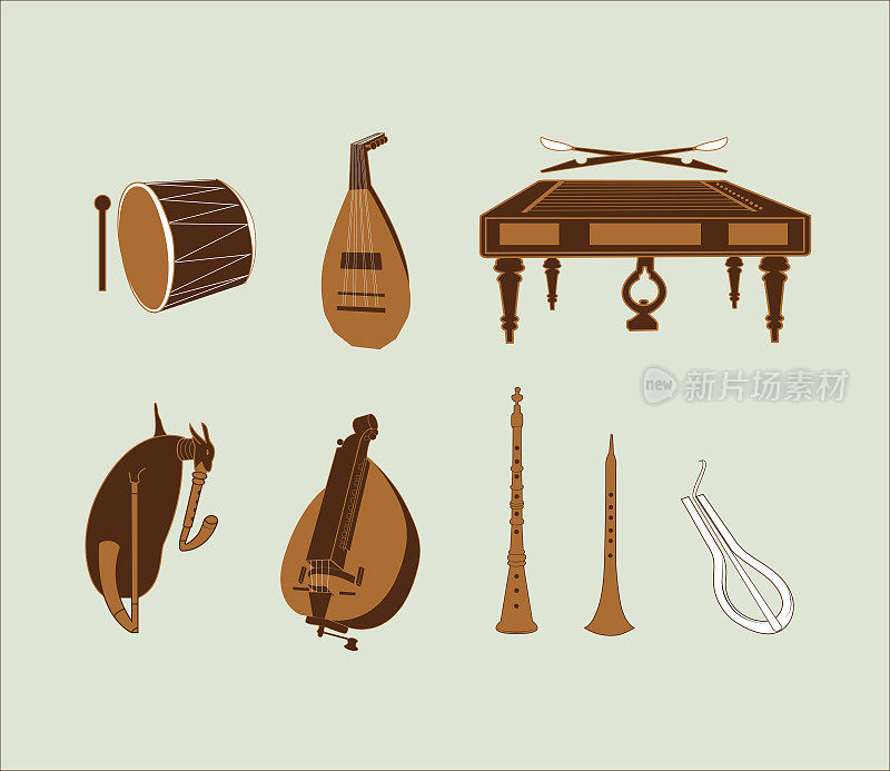 巴尔干匈牙利传统民俗乐器矢量插图包