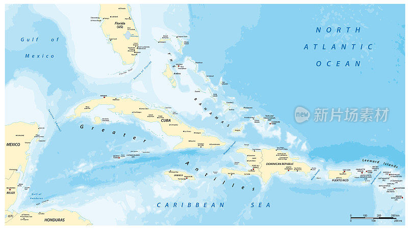 大安的列斯群岛政治矢量地图，英文标示