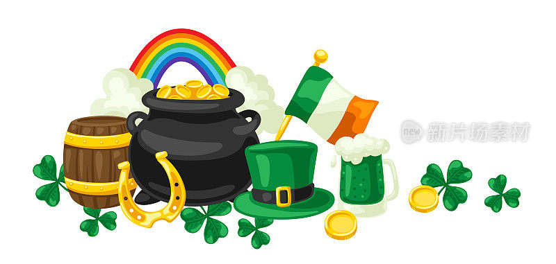 圣帕特里克节贺卡。与爱尔兰国家项目的节日插图。
