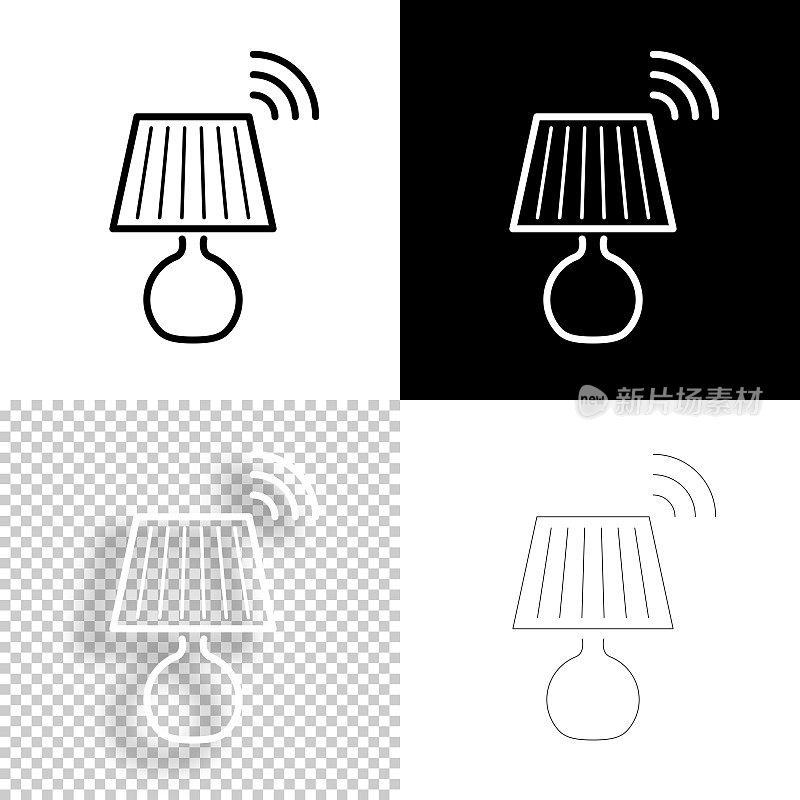 智能灯。图标设计。空白，白色和黑色背景-线图标