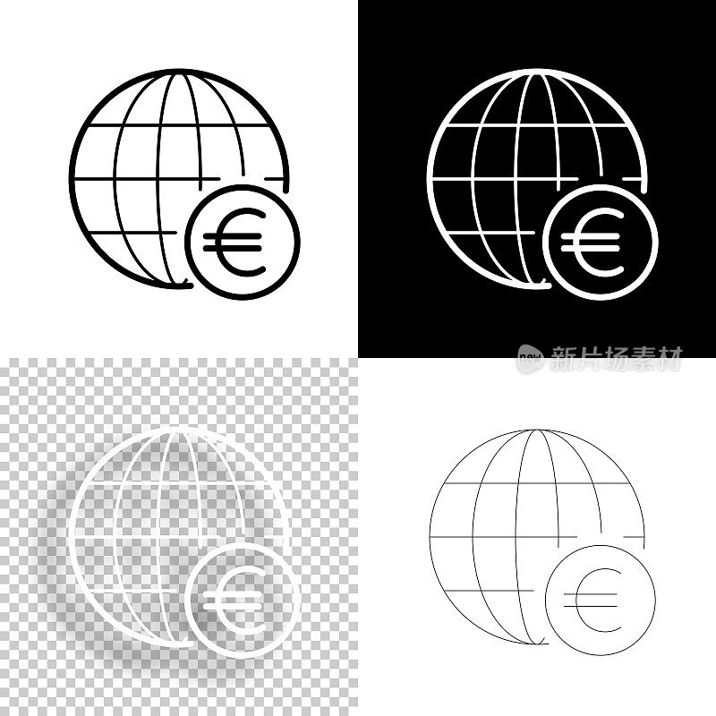 带有欧洲标志的地球仪。图标设计。空白，白色和黑色背景-线图标