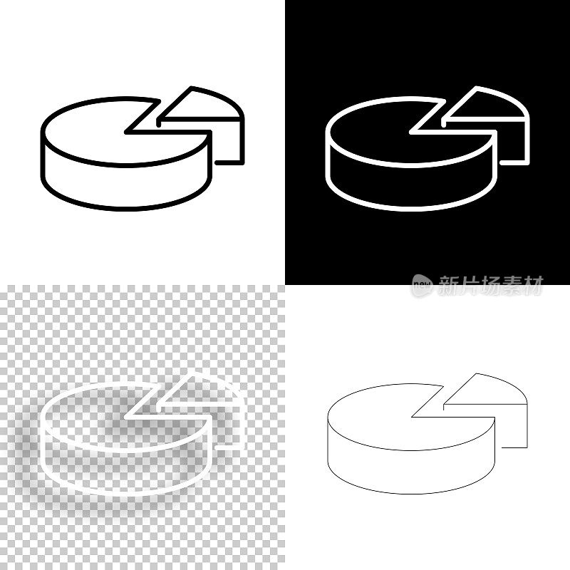 饼图。图标设计。空白，白色和黑色背景-线图标