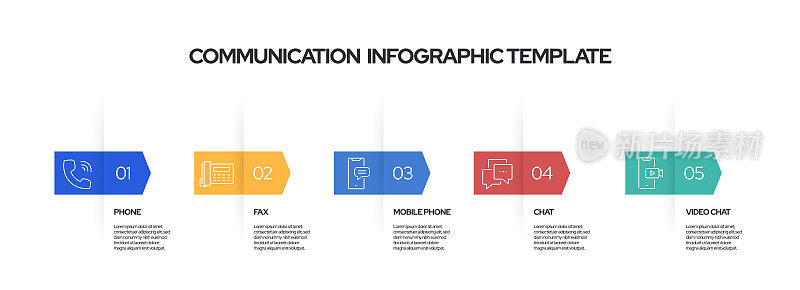交流概念矢量线信息图形设计图标。5选项或步骤的介绍，横幅，工作流程布局，流程图等。