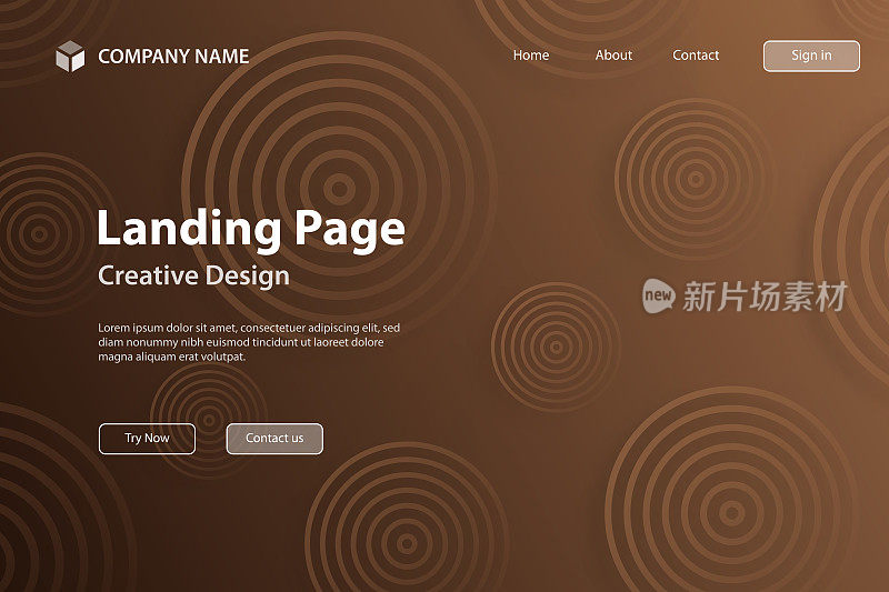 着陆页面模板-抽象梯度背景与棕色圆圈