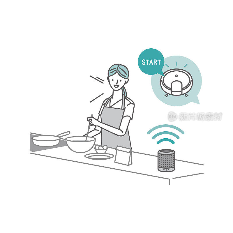 做饭时通过智能音箱控制清洁机器人