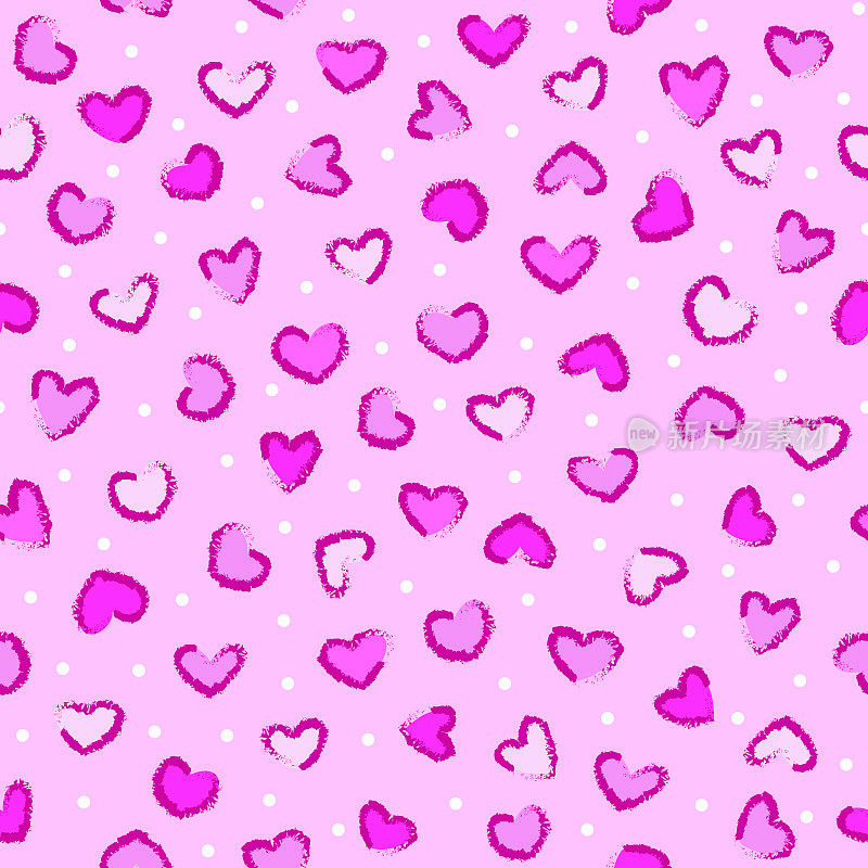 抽象的紫爱无缝图案。粉色的心背景。