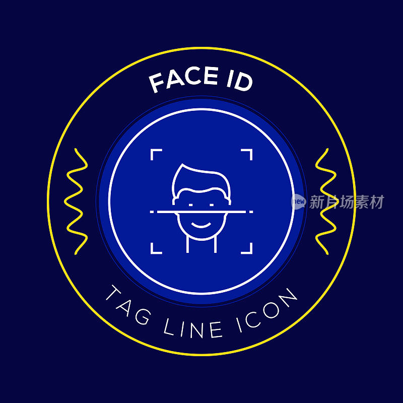 脸ID圆徽章，现代标志矢量图标设计线条风格