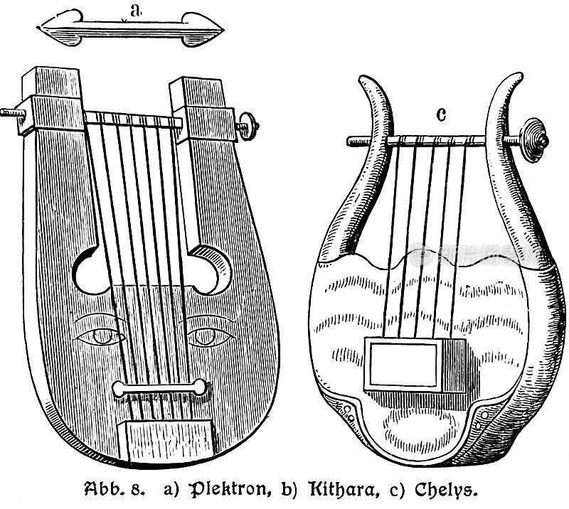 古希腊音乐乐器:拨子，基塔拉和chelys